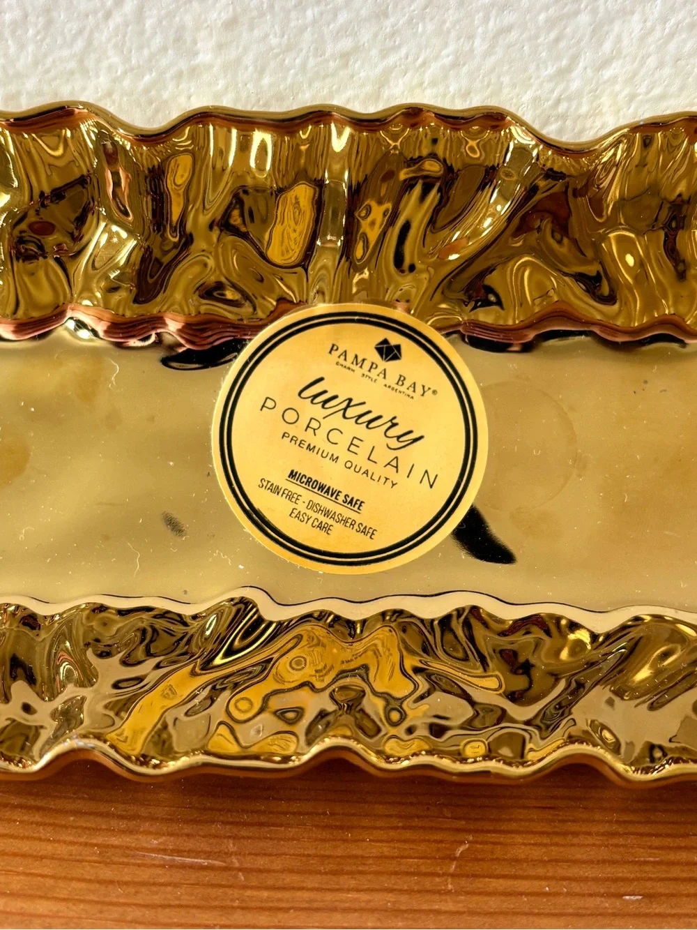 metallic gold finish porcelain cracker tray NWT